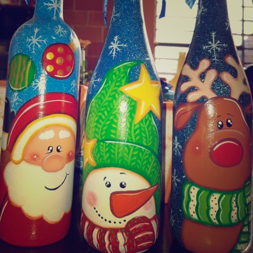 Hand painted wine bottles